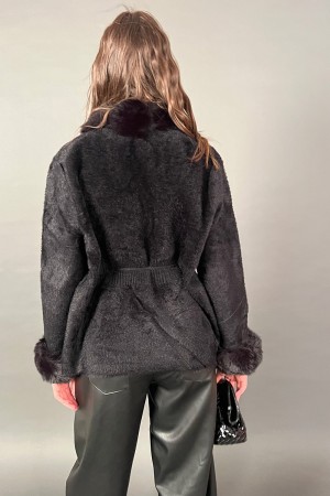 Marica cardigan in soft peculement effect with removable and pon pon collar 