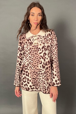 Coordinato Stefy in maglia con blusa leopardata e pantalone Coordinato Stefy in maglia con blusa leopardata e pantalone Coord...