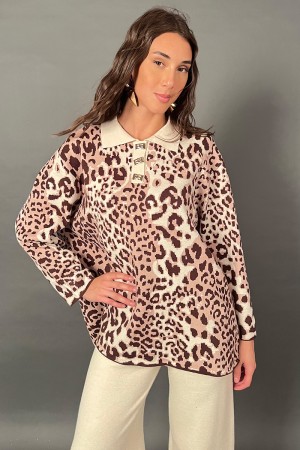 Coordinato Stefy in maglia con blusa leopardata e pantalone Coordinato Stefy in maglia con blusa leopardata e pantalone Coord...