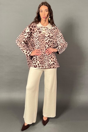 Coordinato Stefy in maglia con blusa leopardata e pantalone Coordinato Stefy in maglia con blusa leopardata e pantalone Coord...