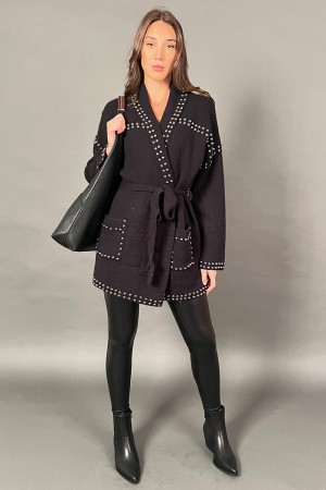 Cardigan Arisa con borchie argento e laccio in vita Cardigan Arisa con borchie argento e laccio in vita Cardigan Arisa con bo...