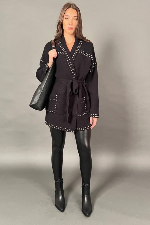 Cardigan Arisa con borchie argento e laccio in vita Cardigan Arisa con borchie argento e laccio in vita Cardigan Arisa con bo...