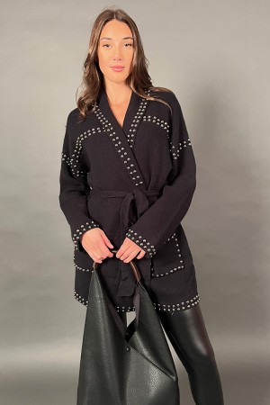 Cardigan Arisa con borchie argento e laccio in vita Cardigan Arisa con borchie argento e laccio in vita Cardigan Arisa con bo...