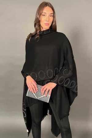 Mantella Mesu in maglia con motivi geometrici in perline sfrangiato sul fondo Mantella Mesu in maglia con motivi geometrici i...