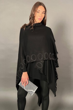 Mantella Mesu in maglia con motivi geometrici in perline sfrangiato sul fondo Mantella Mesu in maglia con motivi geometrici i...