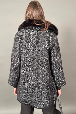 Cappotto Perla in maglia con collo in ecopelliccia removibile con fantasia astratta a puntini Cappotto Perla in maglia con co...
