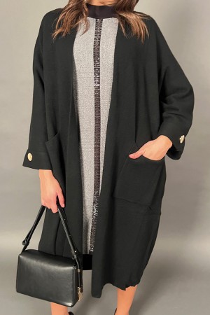 Cardigan Belen in maglia con tasche frontali e bottoni gioiello oro Cardigan Belen in maglia con tasche frontali e bottoni gi...