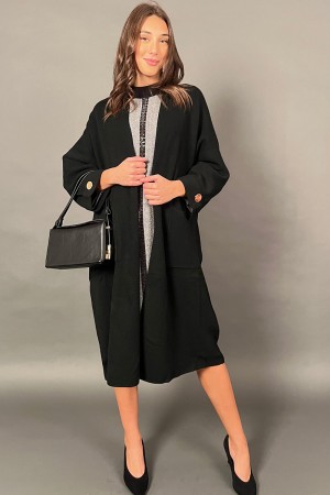 Cardigan Belen in maglia con tasche frontali e bottoni gioiello oro Cardigan Belen in maglia con tasche frontali e bottoni gi...