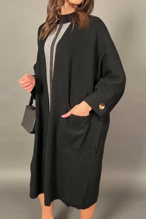 Cardigan Belen in maglia con tasche frontali e bottoni gioiello oro Cardigan Belen in maglia con tasche frontali e bottoni gi...