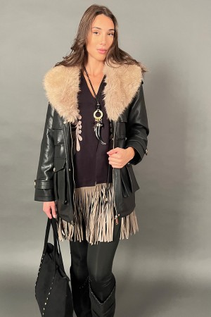 Veste Venus en simili cuir avec col épo-plaide amovible