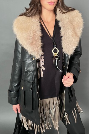 Veste Venus en simili cuir avec col épo-plaide amovible