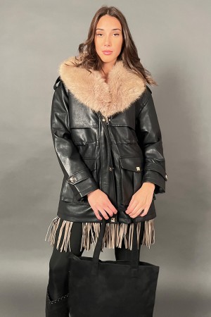 Veste Venus en simili cuir avec col épo-plaide amovible