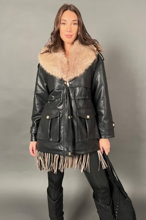 Chaqueta de Venus en piel sintética con collar removible eco-herida