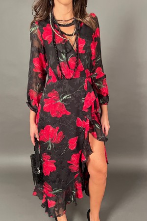 Vestido largo de París con patrón floral con cierre de cartera