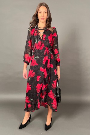 Long Paris dress with floral pattern with wallet closure