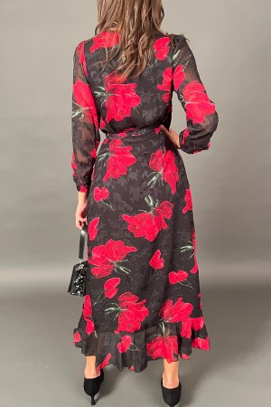 Long Paris dress with floral pattern with wallet closure
