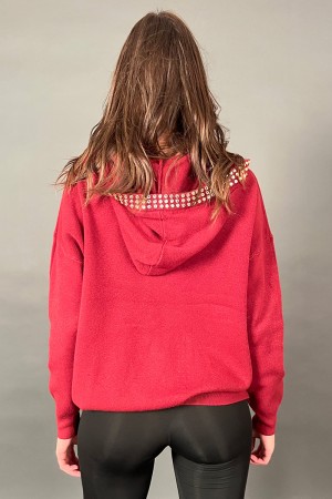 Maglia Francesca con cappuccio e pietre di strass  Maglia Francesca con cappuccio e pietre di strass  Maglia Francesca con ca...