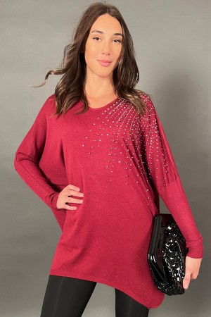 Maglia Smart scollo a v con decoro di borchie  Maglia Smart scollo a v con decoro di borchie  Maglia Smart scollo a v con dec...