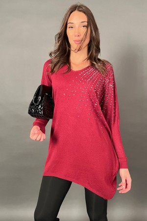 Maglia Lunca scollo a v con decoro di borchie  Maglia Lunca scollo a v con decoro di borchie  Maglia Lunca scollo a v con dec...