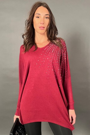 Maglia Lunca scollo a v con decoro di borchie  Maglia Lunca scollo a v con decoro di borchie  Maglia Lunca scollo a v con dec...