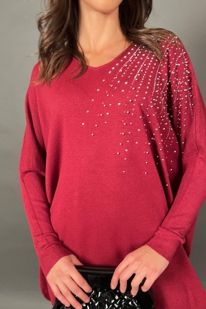 Maglia Lunca scollo a v con decoro di borchie  Maglia Lunca scollo a v con decoro di borchie  Maglia Lunca scollo a v con dec...