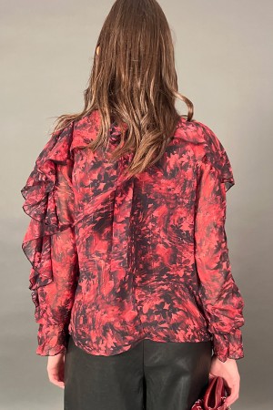 Blusa Linda con fantasia floreale e fili lurex in oro Blusa Linda con fantasia floreale e fili lurex in oro Blusa Linda con f...