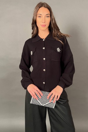 Cárdigos de algodón marrón y viscosa con botones de joya 