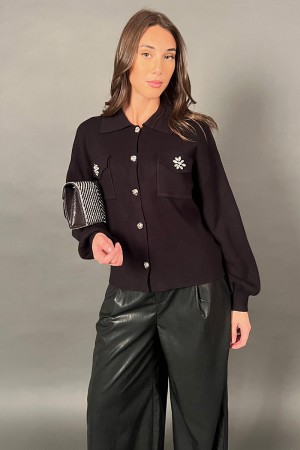 Cardigan Brown in cotone e viscosa con bottoni gioiello  Cardigan Brown in cotone e viscosa con bottoni gioiello  Cardigan Br...