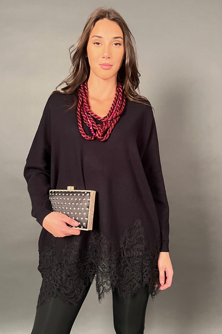Maglia Malibu a costine con finale in pizzo in cotone e viscosa Maglia Malibu a costine con finale in pizzo in cotone e visco...