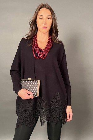 Maglia Malibu a costine con finale in pizzo in cotone e viscosa Maglia Malibu a costine con finale in pizzo in cotone e visco...