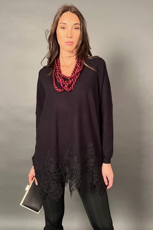 Maglia Malibu a costine con finale in pizzo in cotone e viscosa Maglia Malibu a costine con finale in pizzo in cotone e visco...