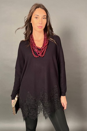 Malibu ribbed jersey with cotton and viscose lace finish
