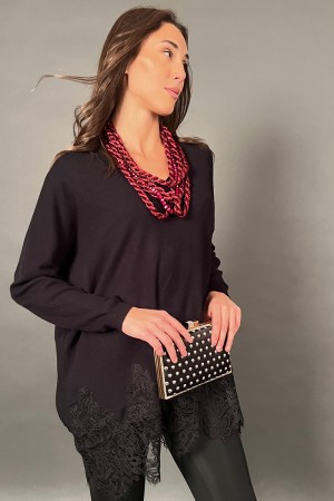 Maglia Malibu a costine con finale in pizzo in cotone e viscosa Maglia Malibu a costine con finale in pizzo in cotone e visco...