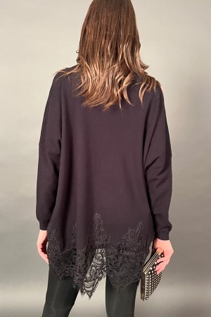 Maglia Malibu a costine con finale in pizzo in cotone e viscosa Maglia Malibu a costine con finale in pizzo in cotone e visco...