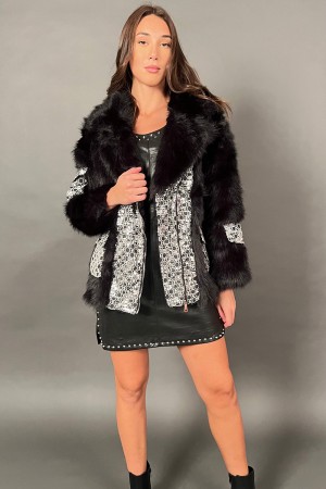 Ecopelliccia Selly con inserti in paillettes  Ecopelliccia Selly con inserti in paillettes  Ecopelliccia Selly con inserti in...