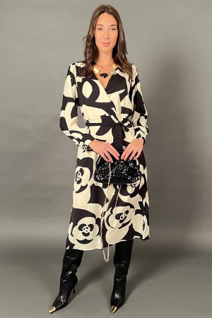 Vestido geométrico largo con patrón geométrico y cuello en V
