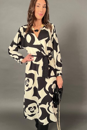 Vestido geométrico largo con patrón geométrico y cuello en V