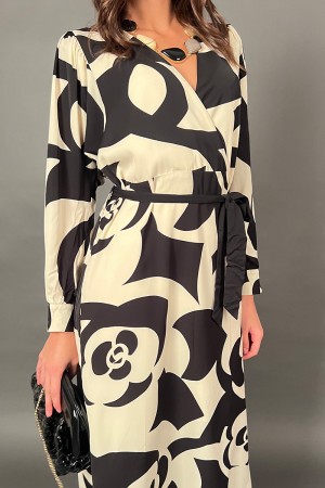 Abito lungo Geometric con fantasia geometrica e scollo a V Abito lungo Geometric con fantasia geometrica e scollo a V Abito l...