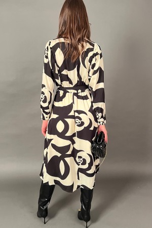 Vestido geométrico largo con patrón geométrico y cuello en V