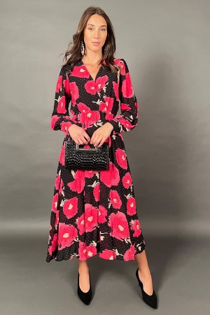 Langes Martina-Kleid mit Blumenfantasie Svaroski und V-Ausschnitt
