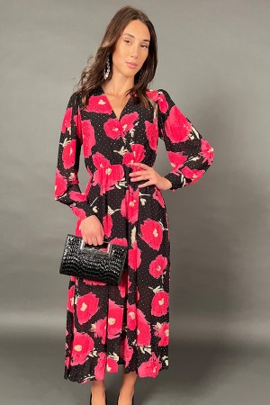 Long Martina dress with floral fantasy Svaroski and V-neck