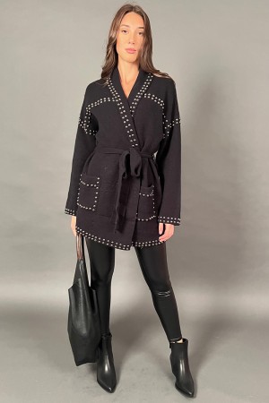 Cardigan Arisa con borchie argento e laccio in vita Cardigan Arisa con borchie argento e laccio in vita Cardigan Arisa con bo...