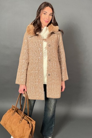 Cardigan de perla de punto con eco-valla removible con puntos abstractos de fantasía