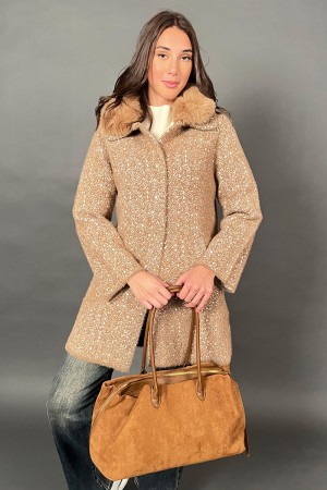 Cardigan Perla in maglia con collo in ecopelliccia removibile con fantasia astratta a puntini Cardigan Perla in maglia con co...