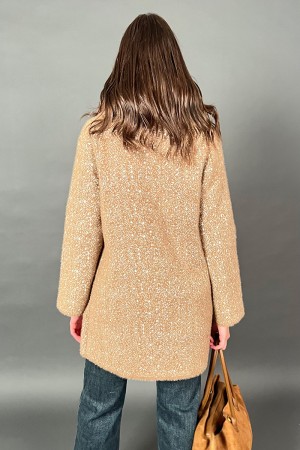 Cardigan Perla in maglia con collo in ecopelliccia removibile con fantasia astratta a puntini Cardigan Perla in maglia con co...
