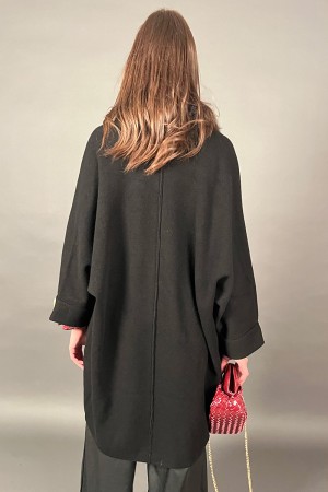 Cardigan in maglia Olivia con con collo e pon pon di ecopelliccia  Cardigan in maglia Olivia con con collo e pon pon di ecope...