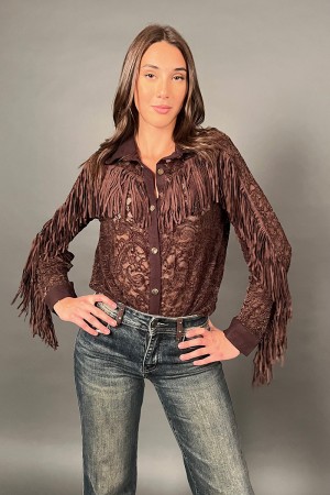 Camicia Teresa in pizzo con frange e bottoni oro Camicia Teresa in pizzo con frange e bottoni oro Camicia Teresa in pizzo con...