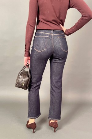 Flora jeans con bolsillo de cuero ecológico 