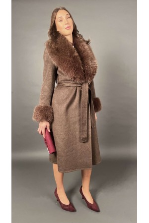 Daisy Manteau avec cou en cuir Eco-Cuir et poignets en cuir écologique avec ceinture amovible