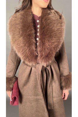 Gänseblümchenmantel mit Eco-Leder-Hals- und Öko-Leder-Manschetten mit abnehmbarem Gürtel